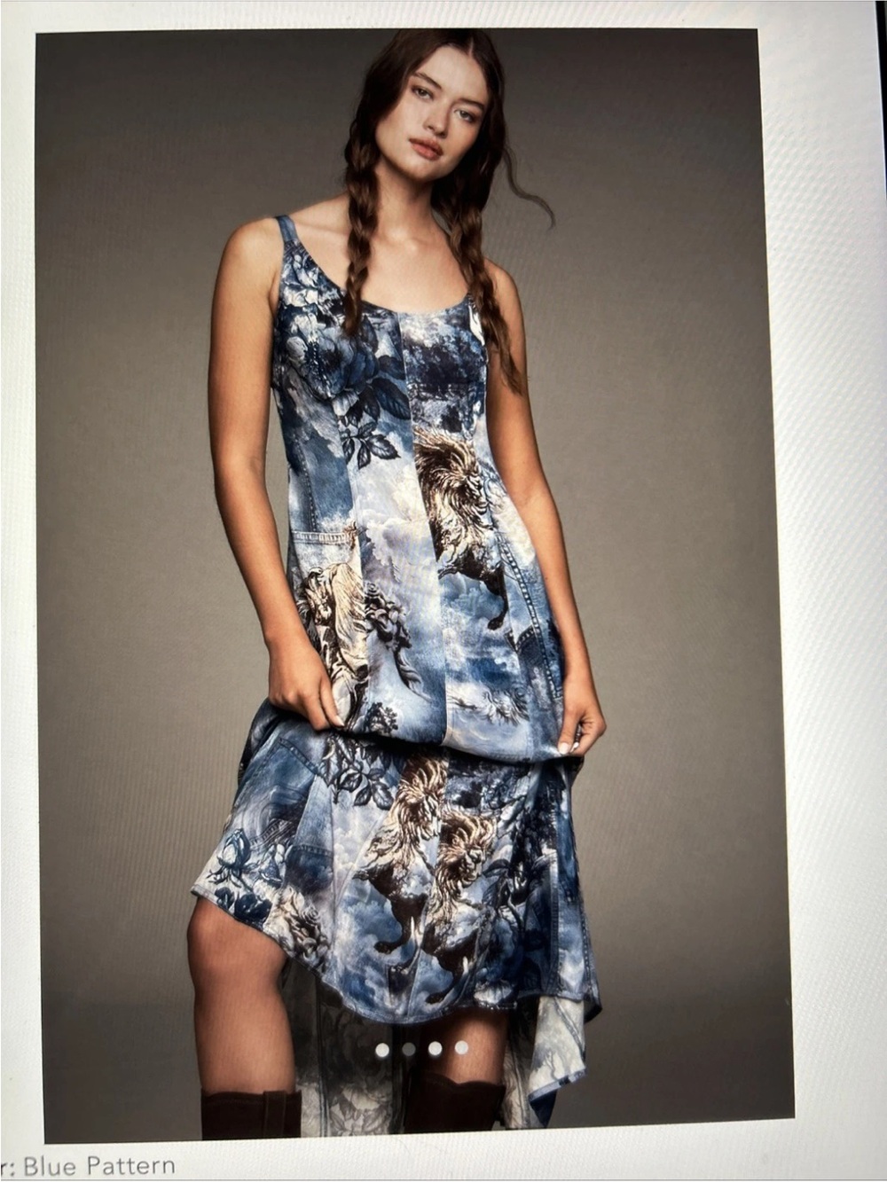 Anthropologie Pilcrow Blue and Cream Scoopneck Midi Dress